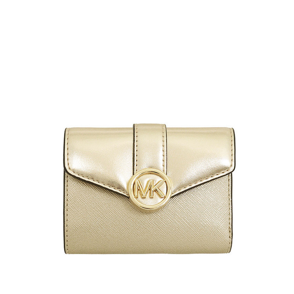 Michael Kors Carmen Medium Flap Bifold Wallet Pale Gold Shopee Malaysia
