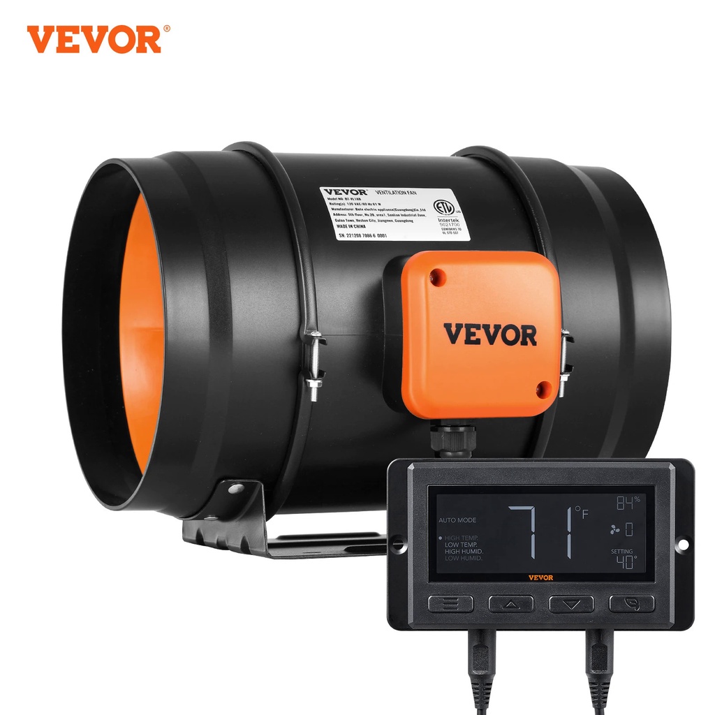 VEVOR Inline Duct Fan with Temperature Humidity Controller EC-motor ...