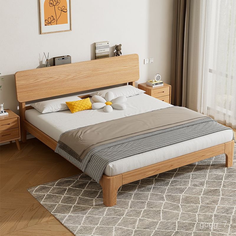 HY-DSolid wood bed1.5Beige Solid Wood Double Bed Master Bedroom Modern ...