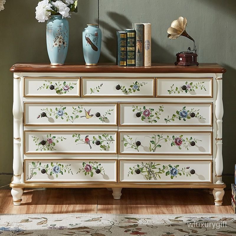 HY/JD AmericanStyle Solid Wood Chest of Drawers Painted Semicircle