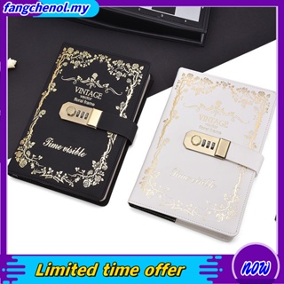 Pu Leather Notebook B6 For W/password Lock Clip Pen Holder Diary