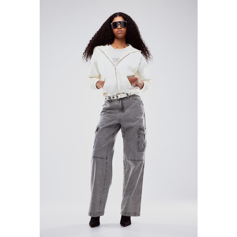 H&M Oversized zipthrough hoodie White Light Shopee Malaysia