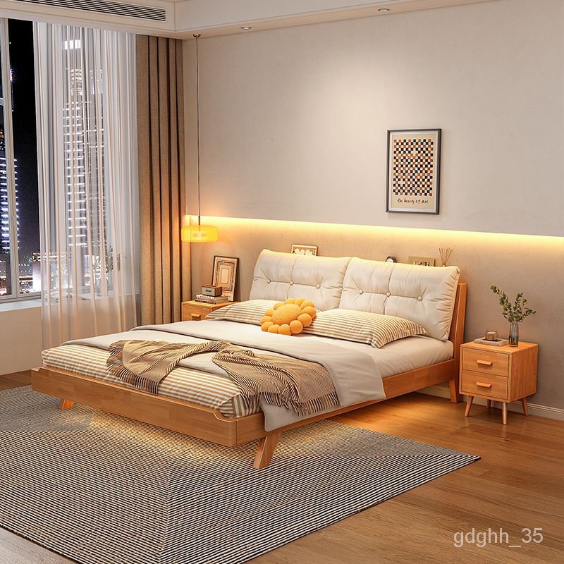 HY-DNordic Pure Solid Wood Bed1.8x2Rice Bed Thickened Master Bedroom ...