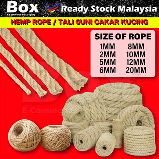 Hemp Rope 1/2/5/6/8/10/12/20mm Tali Guni Cakar Kucing Brown Jute Rope ...