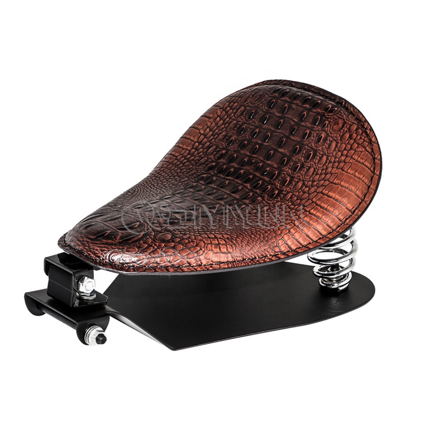 Vintage crocodile Brown Leather Solo Motorcycle seat cushion Spring ...