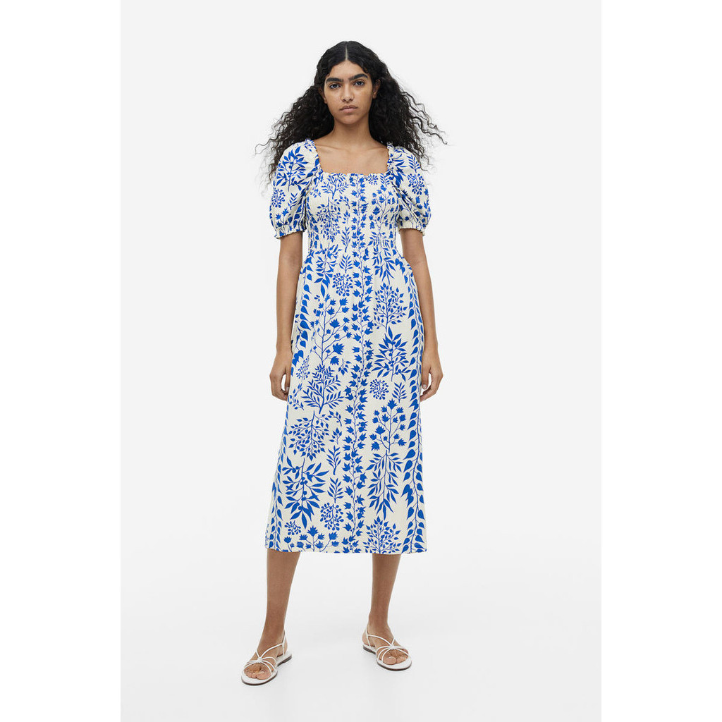 H&M - Smocked jersey dress (Women) | Shopee Malaysia