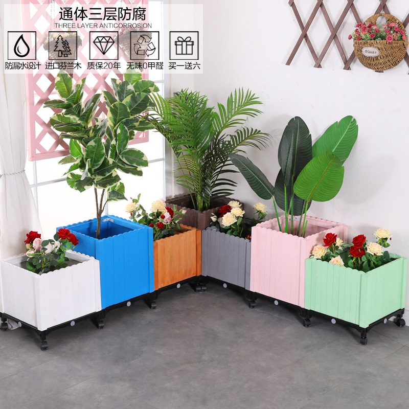 HY& Antiseptic Wood Flower Box Garden Balcony Flower Pot Outdoor