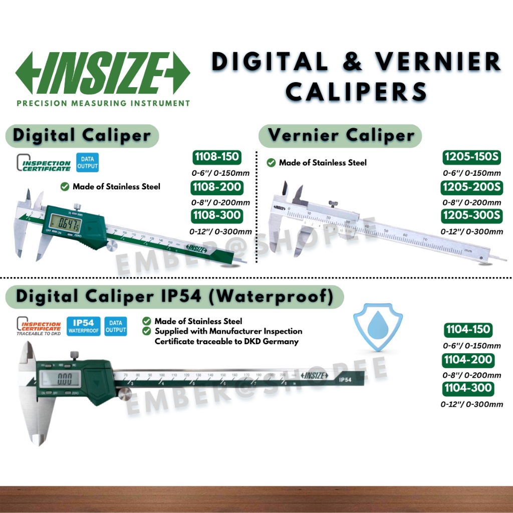 INSIZE Digital Caliper IP54 Waterproof Range 150mm/200mm/300mm