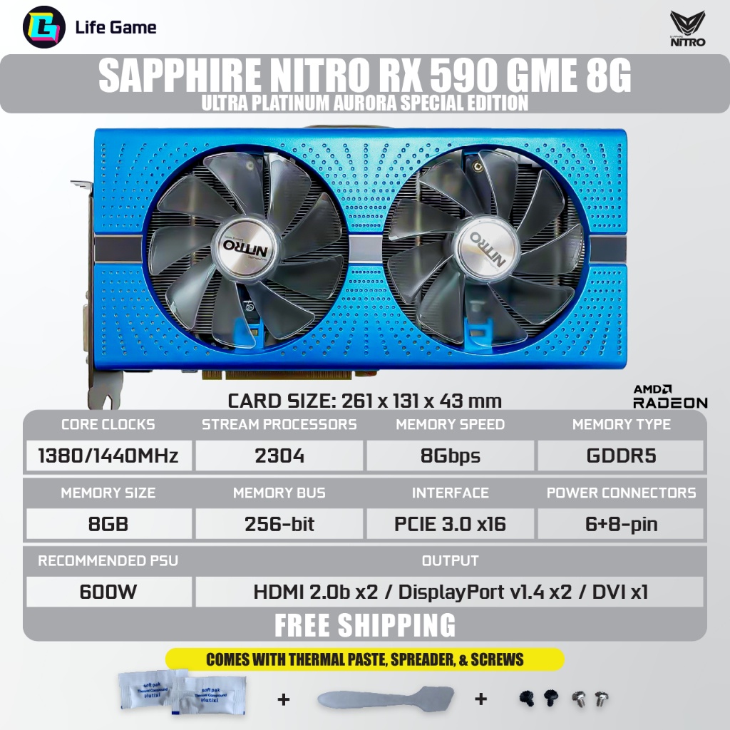 ♤Used Sapphire RX 590 RX590 GME 2304sp 8G 8GB D5 DUAL FAN AMD ...