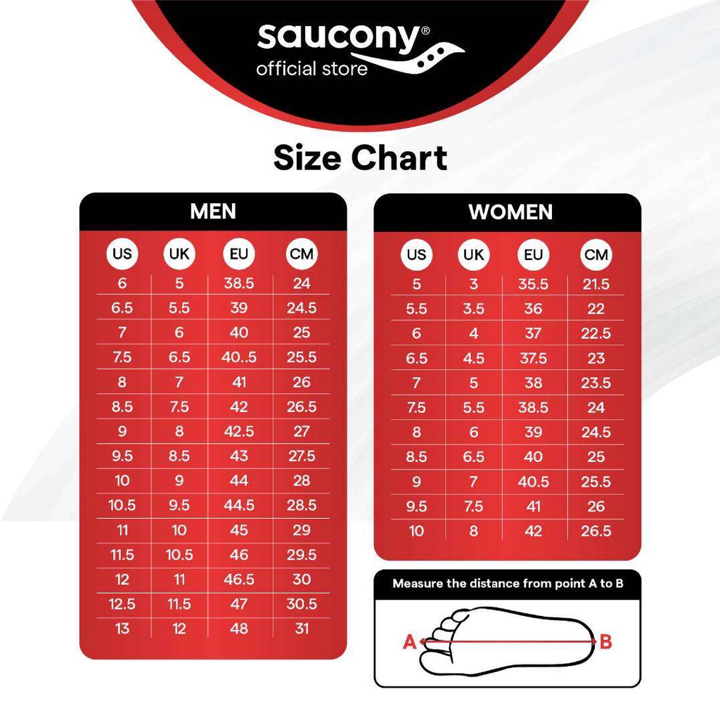 Saucony shoe size chart online