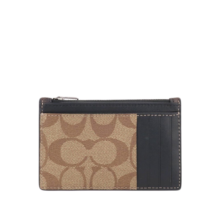Coach Zip Card Case In Blocked Signature Canvas Brown Shopee Malaysia