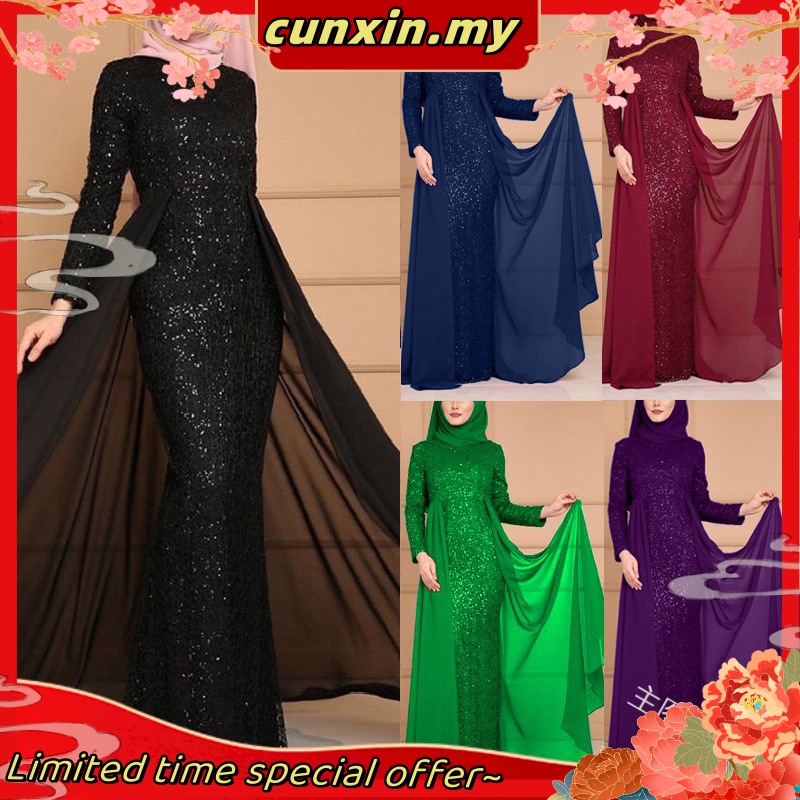 Plus Size Muslimah Baju Raya Tutup Aurat Kurung Abaya Robe Prom