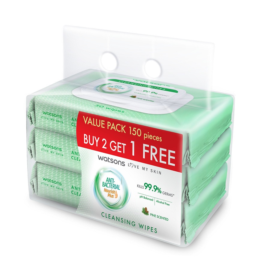WATSONS Antibacterial Cleansing Wipes 50sx3 Shopee Malaysia