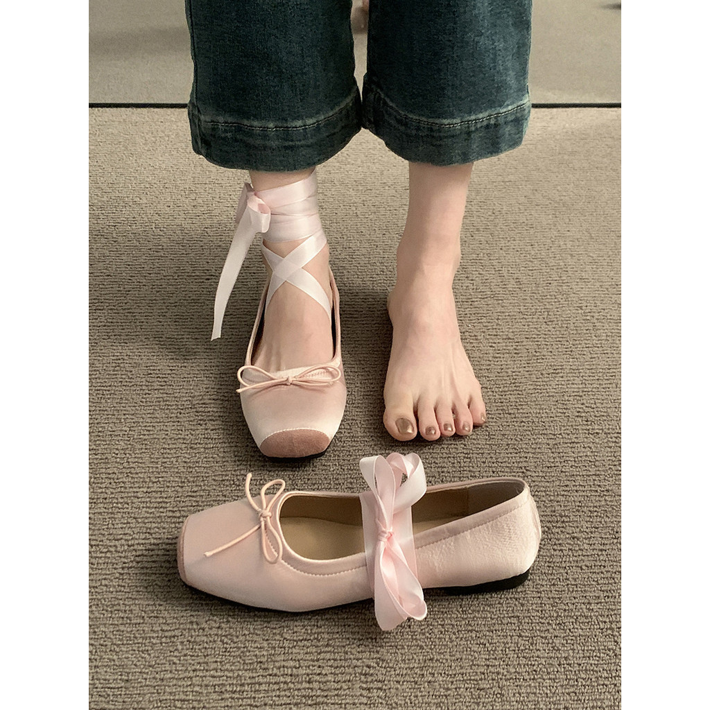 [at]💘pink Low-cut Square Toe Flat Shoes For Women2024new Spring And 