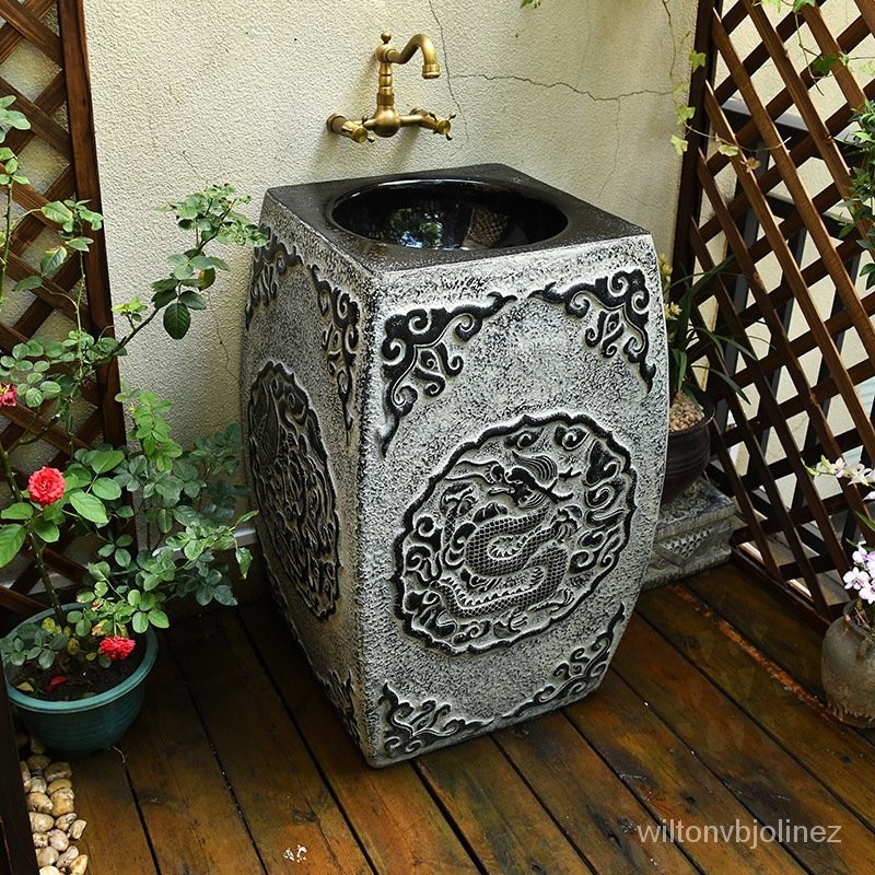 HY-6/Villa Garden Courtyard Sink Pedestal Basin Vintage Imitation Stone ...