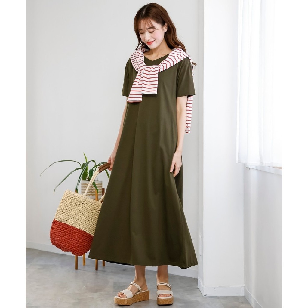 Direct Form Japan] Nissen_ Plus Size V-neck Maxi Length Cutsew Dress |  Shopee Malaysia