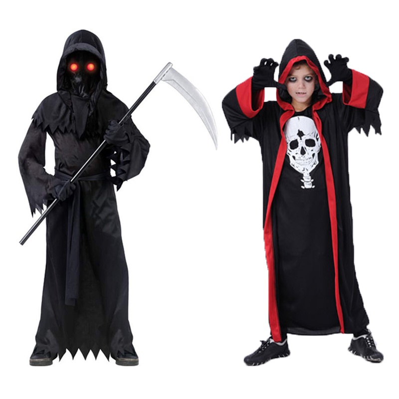 Tesco Halloween Children Male Death Skull Skeleton Demon Clothes COS Horror Ghost Demon Zombie