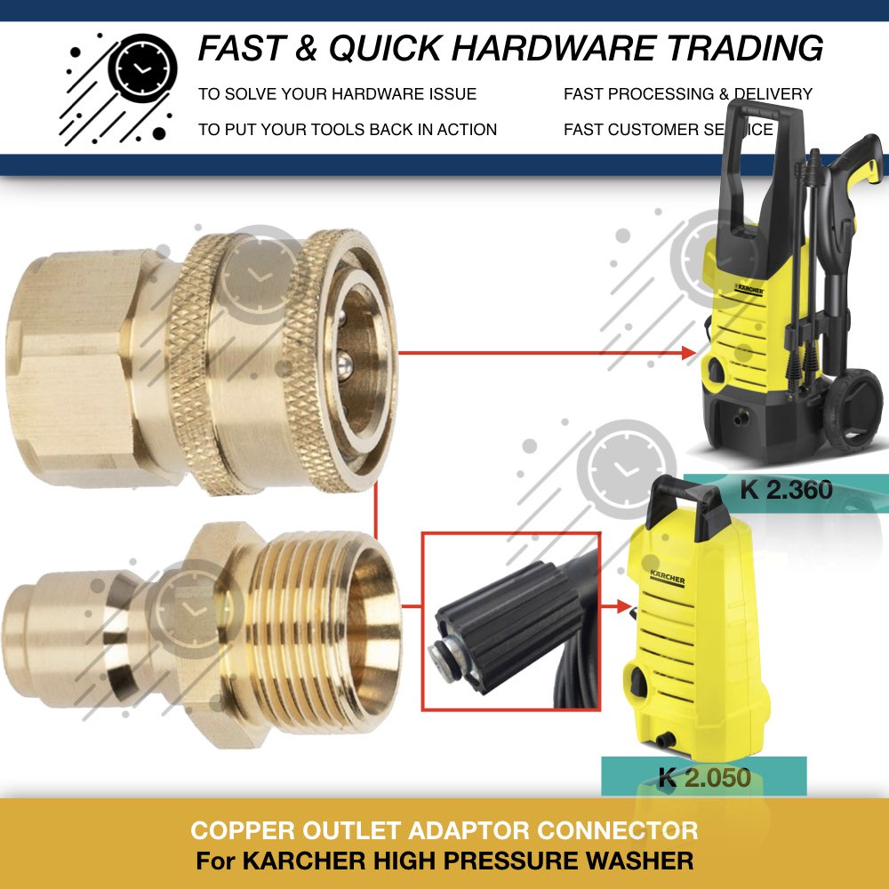 COPPER Adaptor SCREW HOSE Quick Connect KARCHER K2.360 K2.050 PRESSURE ...