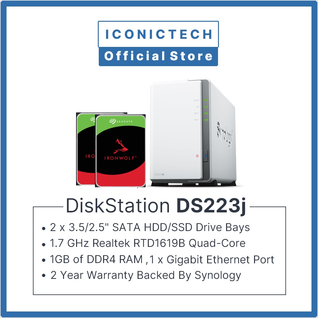 SYNOLOGY - NAS DS223j 2-bay Seagate Ironwolf 12 …