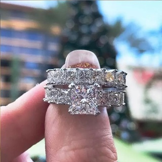 Women's Double-Layer Micro-Inlaid Zircon Artificial Diamond Ring Set