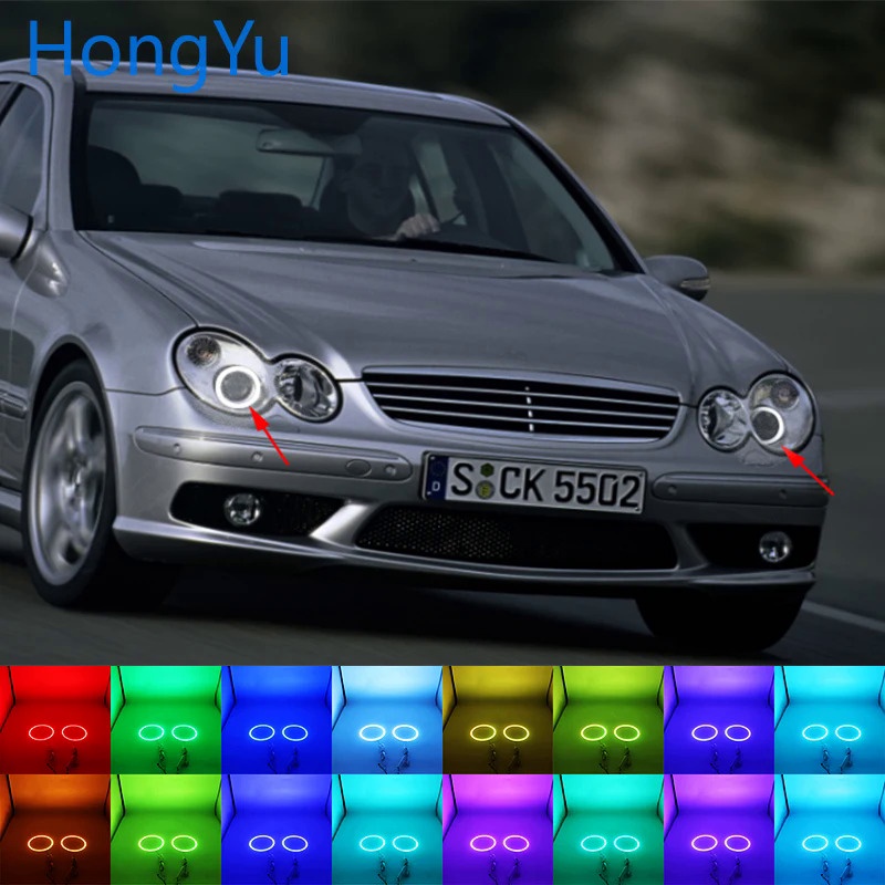 Multi-color RGB LED Angel Eyes Halo Ring Eye RF Control for Mercedes ...