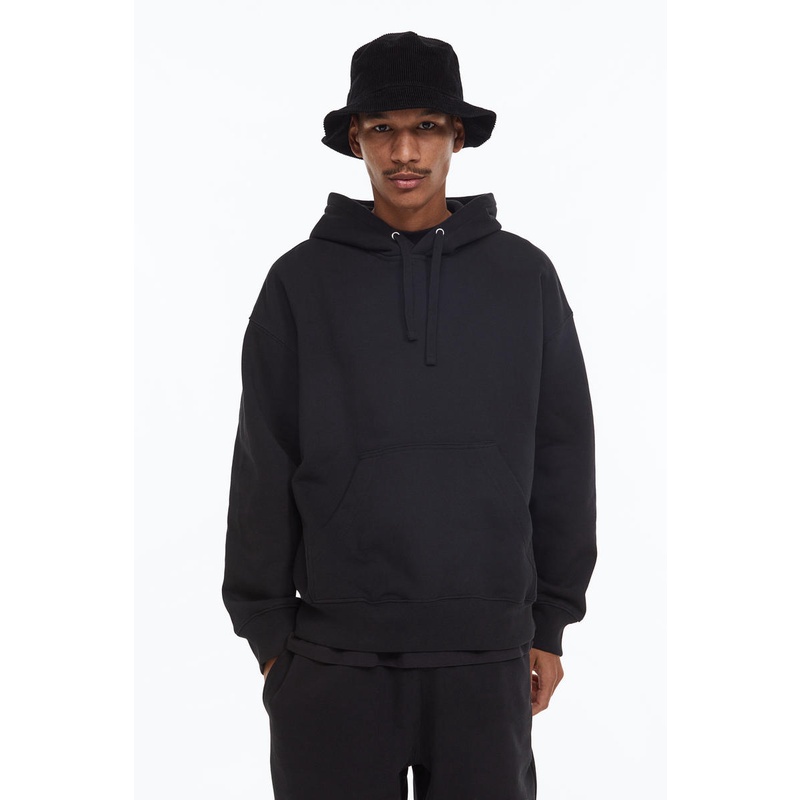 H&M - Oversized Fit Cotton hoodie - Black Dark