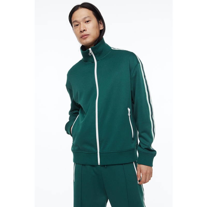 H&M Track jacket with side stripes Green Dark Shopee Malaysia