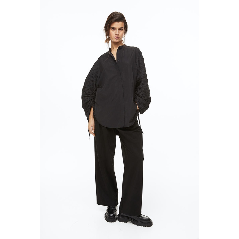H&M Oversized gatheredsleeve shirt Black Dark Shopee Malaysia