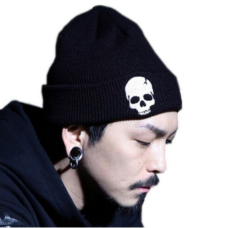 Skull Beanie Snowcap Hip-hop Fashion Wool Hat Unisex Winter Knit Hat ...