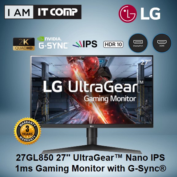 27” UltraGear™ Nano IPS 1ms Gaming Monitor with NVIDIA® G-SYNC® Compatible  - 27GP850-B