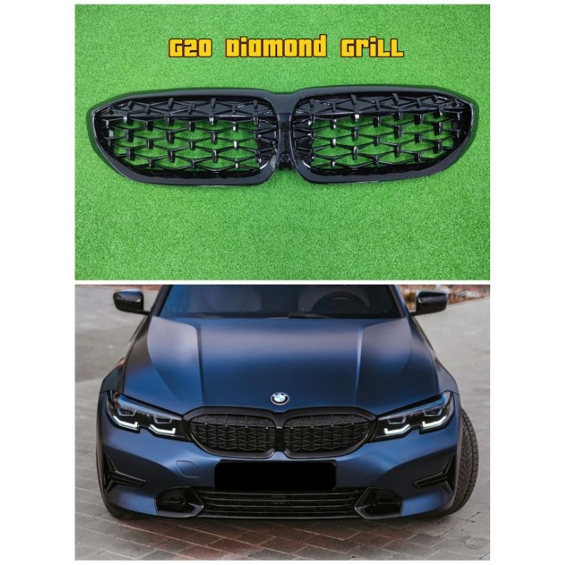 BMW G20 320i 330i 330e Diamond Front Grille Full Black Ready Stock ...