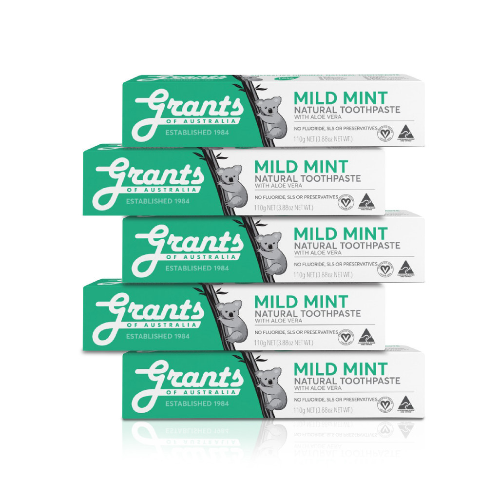 (5x110g) Grants Organic Mild Mint Toothpaste With Aloe Vera, Relieve