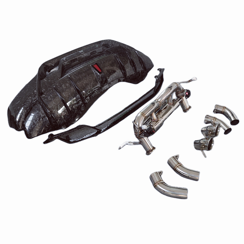 High quality carbon fiber forged pattern P-style rear bumper exhaust ...
