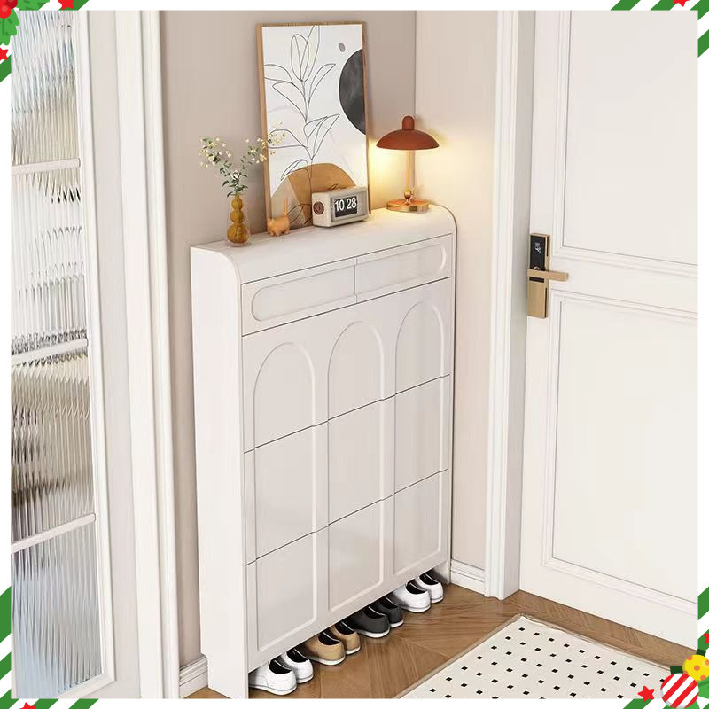 Cream white Shoe Cabinet with drawer Large Capacity Wooden Shoe Rack ...