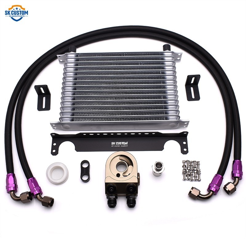 Car Engine Oil Cooler Kit Universal AN10 15 Row Thermostat Oil Cooler ...