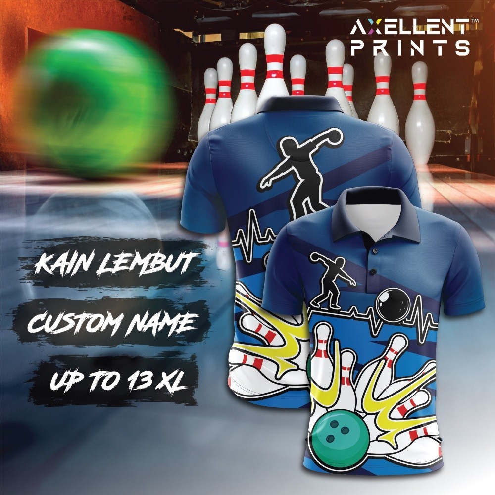 Name Axellent Prints Bowling Championship Blue biru baju jersey jersi ...