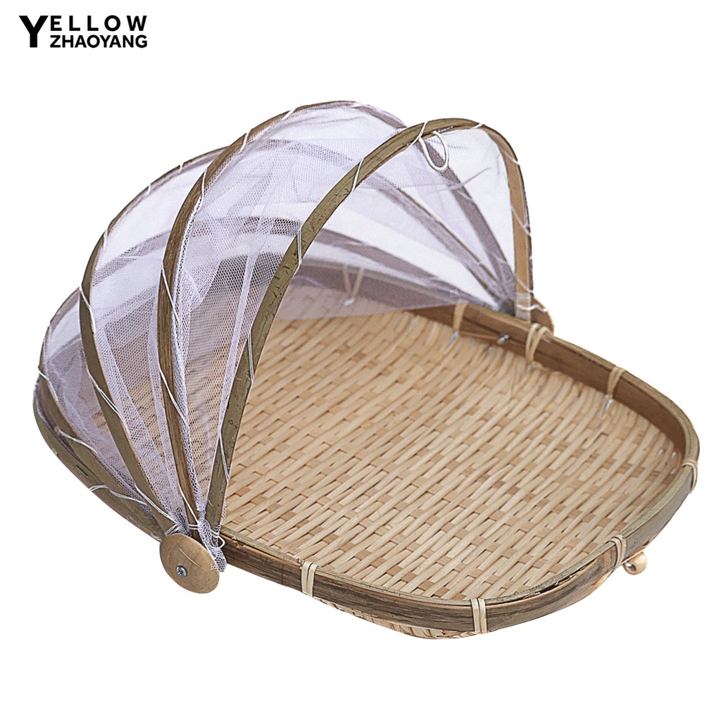 Yell-Bamboo Woven Food Fruit Anti Flies Insect Net Mesh Cover Tent ...