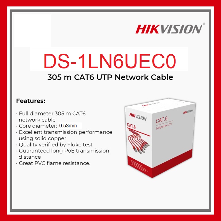 Hikvision DS1LN6UEC0 CAT6 24AWG U/UTP PVC Sheath Network Cable