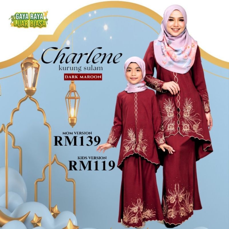 { GAYA RAYA 2024 } CHARLENE SULAM KURUNG MODEN MOM & KIDS | Shopee Malaysia