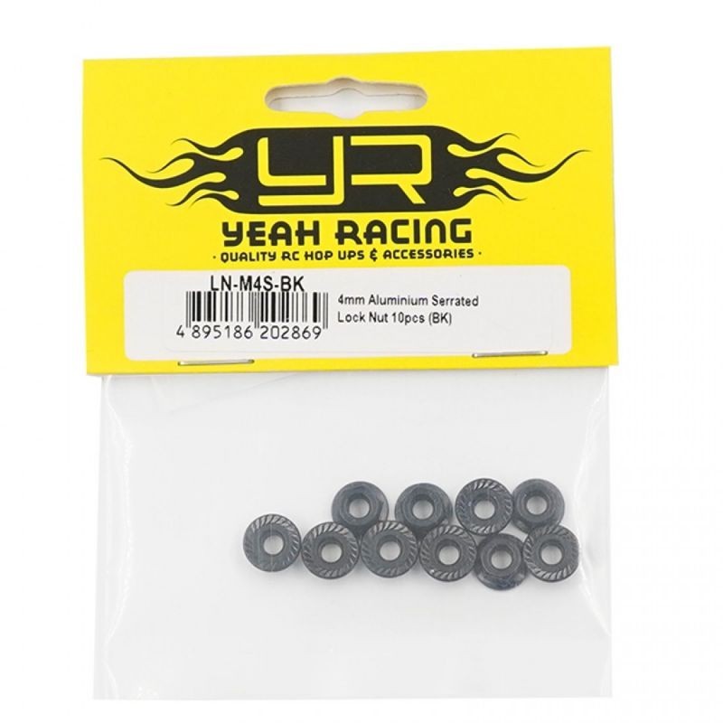 YEAH RACING LN-M4S-BK 4MM ALUMINIUM SERRATED LOCK NUT 10PCS (BK ...