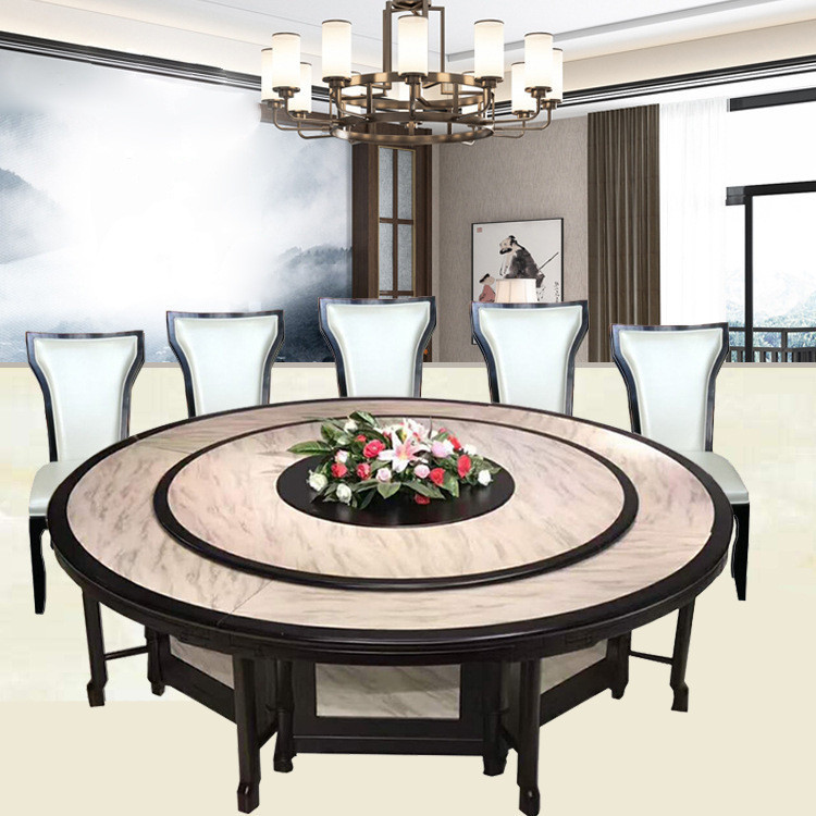 ST🌳Round Restaurant Hotel Rotating Marble Dining Tables and Chairs Set