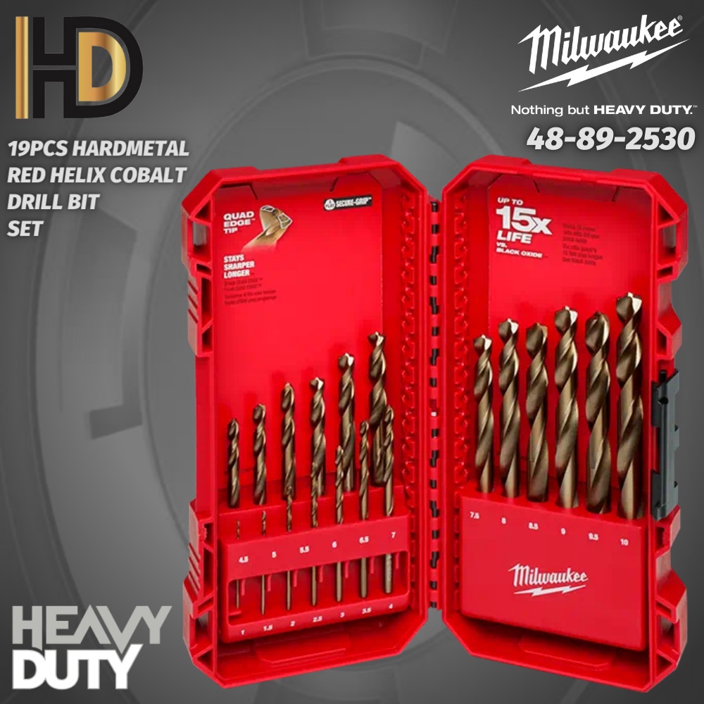 Milwaukee 19 PCS Cobalt RED HELIX Drill Bit Set For Drill Drivers 48 89 2530 Shopee Malaysia