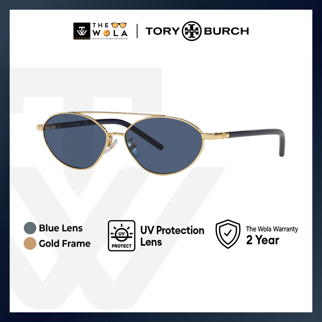 (2 Years Warranty) Tory Burch Women's Oval Frame Gold Metal Sunglasses