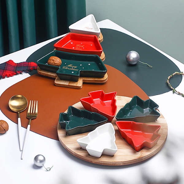 Ceramic Dessert Plate Christmas Tree Living Room Snack Plate Dessert