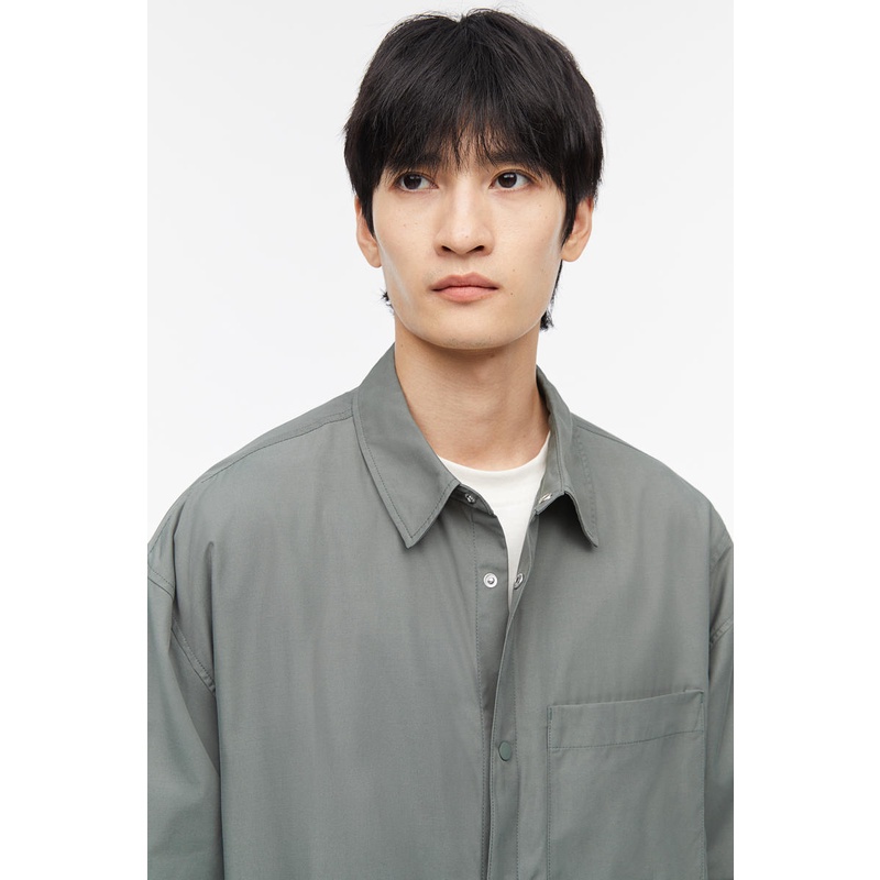 H&M Loose Fit Shirt Green Medium Dusty Shopee Malaysia