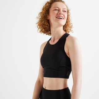 CLASSIC PADDED RUNNING CROP TOP - BLACK - Decathlon