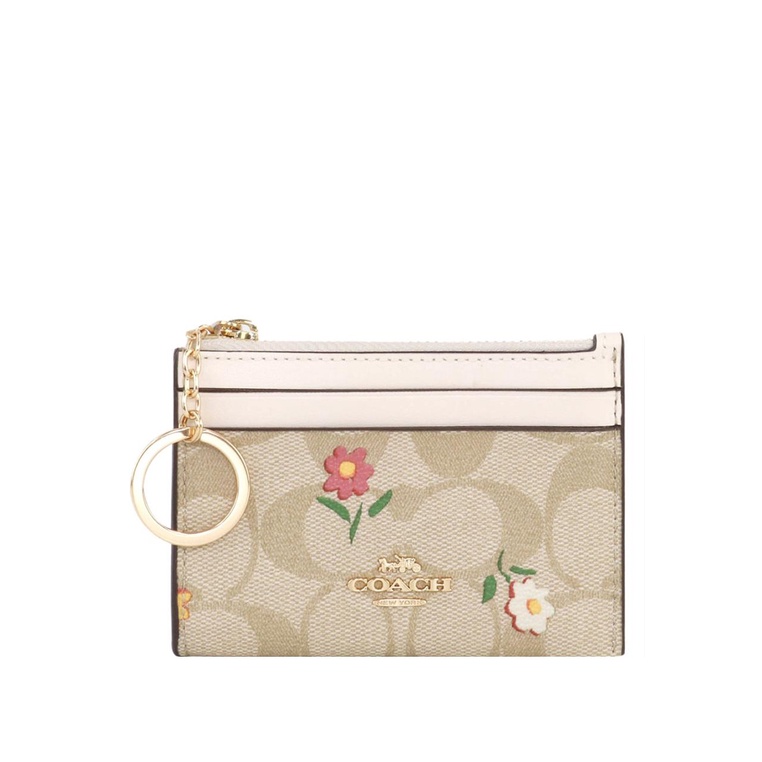 Coach Mini Skinny ID Case In Signature Canvas With Nostalgic Ditsy Print Light Brown Multi Shopee Malaysia