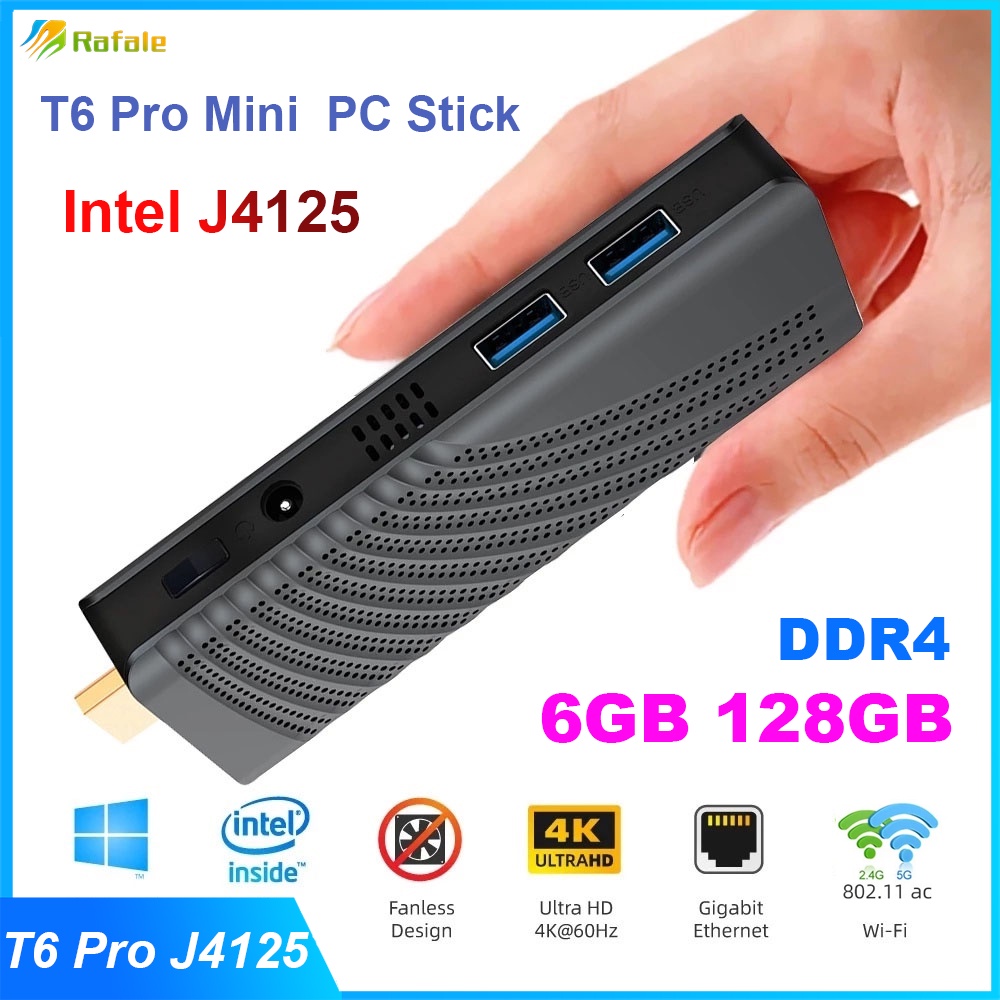 Mini PC Windows 10 T6 Pro Mini PC Stick Intel Celeron J4125 N4000 Quad