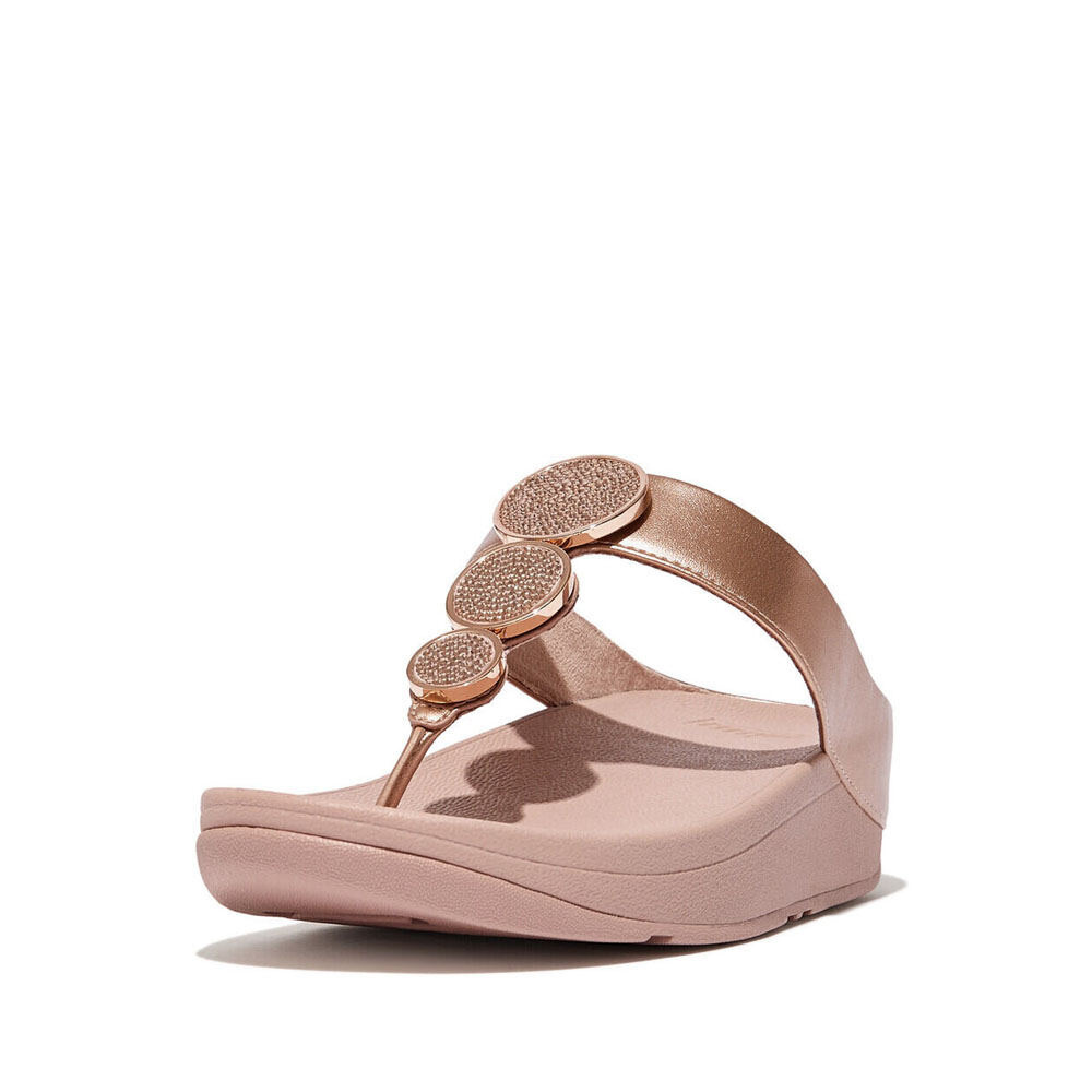 FitFlop HALO Bead-Circle Metallic Toe-Post Sandals - Rose Gold (HJ1-323)