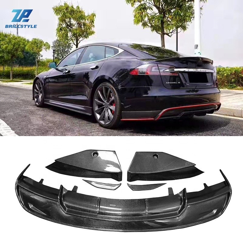 Carbon Fiber Rear Diffuser With Splitters For Tesla Model S RZ Style ...